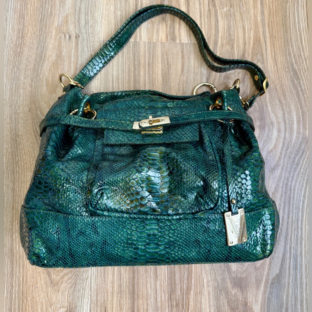 Vanity Firenze Green Python Embossed Leather Shou… - image 3